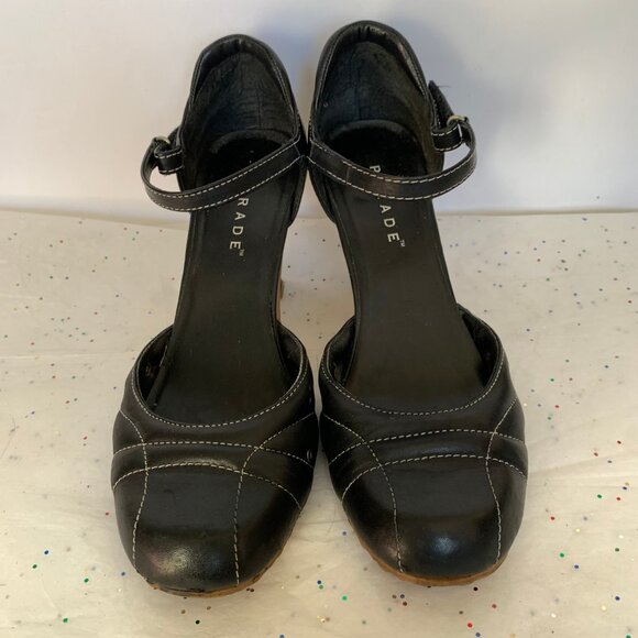 Parade VTG Y2K Black Leather Mary Jane d'Orsay Heels White Contrast Stitching 9 - Picture 5 of 16